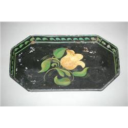 19TH CENT. PAINTED TIN TRAY - SMALL CHIPPENDALE OCTAGONAL TI