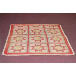19TH CENT. NEW ENGLAND HAND SEWN QUILT W/ 9 SOLID & 3 HALF S