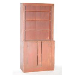 19TH CENT. NEW ENGLAND PAINTED STEPBACK CUPBOARD - DIMINUTIV