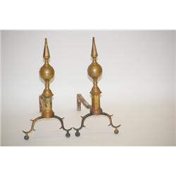 PR. BRASS STEEPLE TOP ANDIRONS - PR. OLD BRASS ARCHITECTURAL