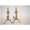 Image 1 : PR. BRASS STEEPLE TOP ANDIRONS - PR. OLD BRASS ARCHITECTURAL