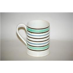 BANDED MOCHAWARE MUG - 4 3/4" CREAMWARE MOCHA MUG W/ GREEN E