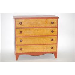 NEW ENGLAND PAINTED COUNTRY HEPPLEWHITE CHEST - RED PAINTED 