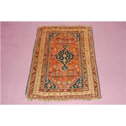 OLD CAUCASIAN PERSIAN CARPET W/ SHIRAZ DESIGNS & CENTER POLE