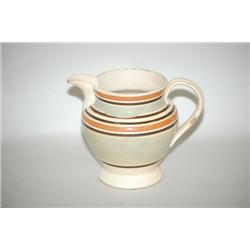 BANDED MOCHAWARE PITCHER - 4 3/4" CREAMWARE MOCHA PITCHER W/