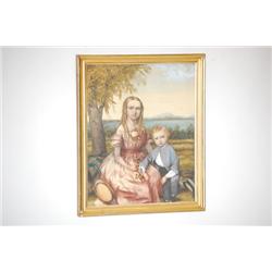 19TH CENT. WATERCOLOR PORTRAIT PAINTING OF THE DAUGHTER & SO