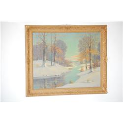 DONALD COTTRELL OIL PAINTING - O/C WINTER LANDSCAPE W/ STREA