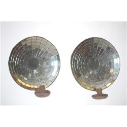 PR. 19TH CENT. MIRRORED BACK WALL SCONCES - (2) ROUND TIN MI