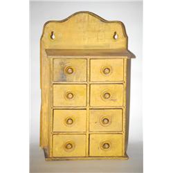 19TH CENT. PAINTED SPICE CHEST - PINE 8 DRAWER WALL MOUNTED 