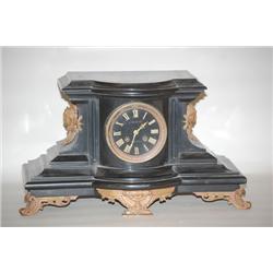 19TH CENT. BLACK SLATE MANTLE CLOCK - VICTORIAN FRENCH BLACK
