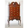 Image 1 : NEW ENGLAND QUEEN ANNE BONNET TOP HIGHBOY - WALNUT & CHERRY 