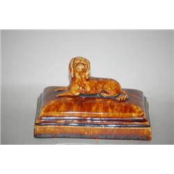3" BENNINGTON SPANIEL TOP PAPERWEIGHT - FLINT GLAZE ENAMEL B