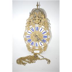 FRENCH BRASS LANTERN WALL CLOCK - 19TH CENT. BRASS & STEEL F