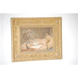 S.W. DODGE WATERCOLORED PRINT - 19TH CENT. PRINT OF A SLEEPI