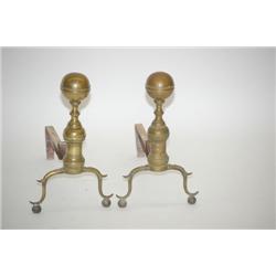 PR. CANNONBALL BRASS ANDIRONS - PERIOD BRASS BALL TOP ANDIRO