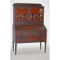 NEW ENGLAND SHERATON SECRETARY DESK - MAHOGANY DESK W/ DIAMO
