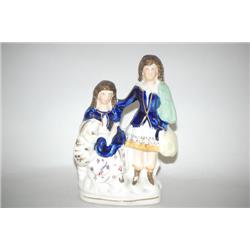 STAFFORDSHIRE FIGURE GROUP - POLYCHROME DECORATED FIGURINE O