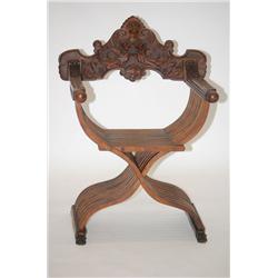 VICTORIAN REVIVAL ARMCHAIR - ROMAN REVIVAL X FORM WALNUT ARM