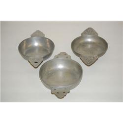 (3) CONTINENTAL PEWTER PORRINGERS - (3) DIFFERENT 18TH-EARLY