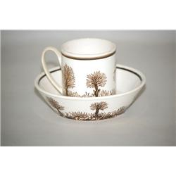 FRENCH SEAWEED MOCHAWARE MUG & SAUCER - (1) 2 1/2" CREAMWARE