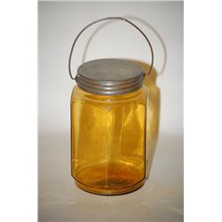 7" AMBER GLASS GLOBE TOBACCO JAR - HEXAGONAL GOLDEN AMBER GL