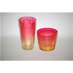 LOT (2) AMBERINA ART GLASS TUMBLERS - (1) 2 1/4" SHORT TUMBL