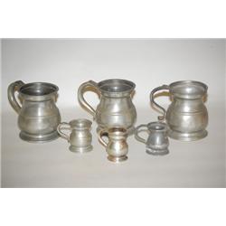 (6) MISC. PEWTER MEASURES - (6) 19TH CENT. ENGLISH BELLIED P