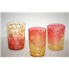 Image 1 : LOT (3) AMBERINA ART GLASS TUMBLERS - (1) 3 3/4" QUILTED TUM