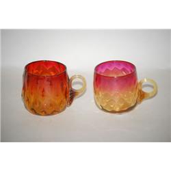 LOT (2) AMBERINA ART GLASS PUNCH CUPS - (1) 2 5/8" DIAMOND Q