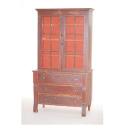 NEW ENGLAND EMPIRE BUREAU BOOKCASE-MAHOGANIZED COUNTRY PINE 