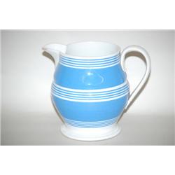 BANDED MOCHAWARE PITCHER - 7 3/4" BARREL FORM PITCHER W/ 2 W