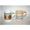 Image 1 : SEAWEED BANDED & BANDED MOCHAWARE MUGS - (2) CREAMWARE MOCHA