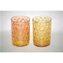 LOT (2) ART GLASS TUMBLERS: (1) 3 7/8" AMBER TUMBLER W/ INVE