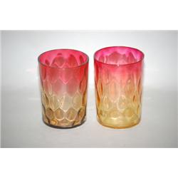 LOT (2) AMBERINA CUT GLASS TUMBLERS - (1) 3 3/4" DIAMOND QUI