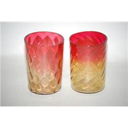 LOT (2) AMBERINA ART GLASS TUMBLERS - (1) 3 3/4" DIAMOND QUI
