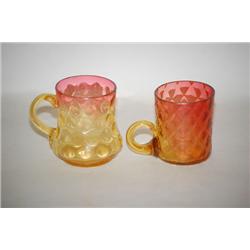 LOT (2) AMBERINA ART GLASS PUNCH CUPS - (1) 2 3/4" QUILTED D