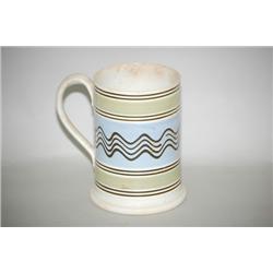 TRAILING LINES MOCHAWARE TANKARD - 6" BANDED CREAMWARE MOCHA