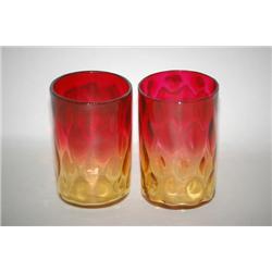 (2) AMBERINA ART GLASS TUMBLERS - (1) 3 3/4" DIAMOND QUILTED