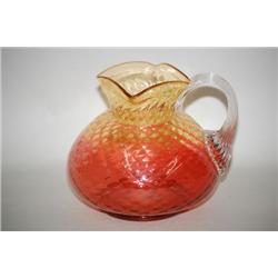 LARGE BULBOUS AMBERINA ART GLASS PITCHER - DIAMOND QUILTED P