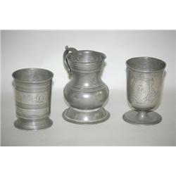 (3) PCS. 19TH CENT. ENGLISH PEWTER: (1) PEWTER 1/2 PINT HAND