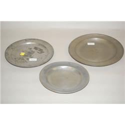 LOT (3) ENGLISH PEWTER PLATES - (2) 19TH CENT. ENGLISH PEWTE