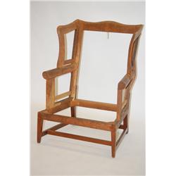 OLD HEPPLEWHITE STYLE WING CHAIR - WING CHAIR W/ CHERRY BASE