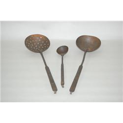 LOT (3) CAST IRON UTENSILS: (1) 19 1/4" DIPPER, (1) 19 1/4" 