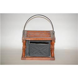 19TH CENT. PIERCED TIN FOOTWARMER - BLACK PAINTED PIERCED TI