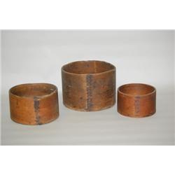 LOT (3) ROUND WOODEN MEASURES - GRADUATED ASSEMBLED SET OF W