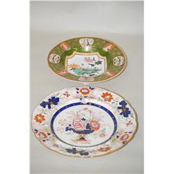 (2) IRONSTONE DECORATED DISHES-8 1/2" ASHWORTH FLANGED SOUP 