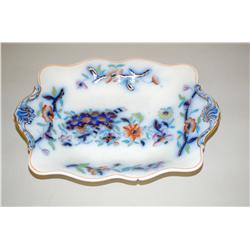 11 1/4" FLOW BLUE POLYCHROME COMPOTE - 19TH CENT. POLYCHROME