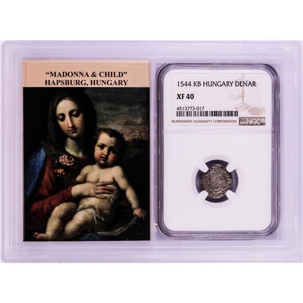 1544 KB Hungary Denar 'Madonna and Child' Coin NGC XF40 With Story Box