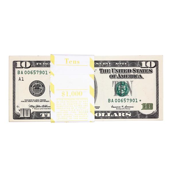 Pack of (100) Consecutive 1999 $10 Federal Reserve STAR Notes