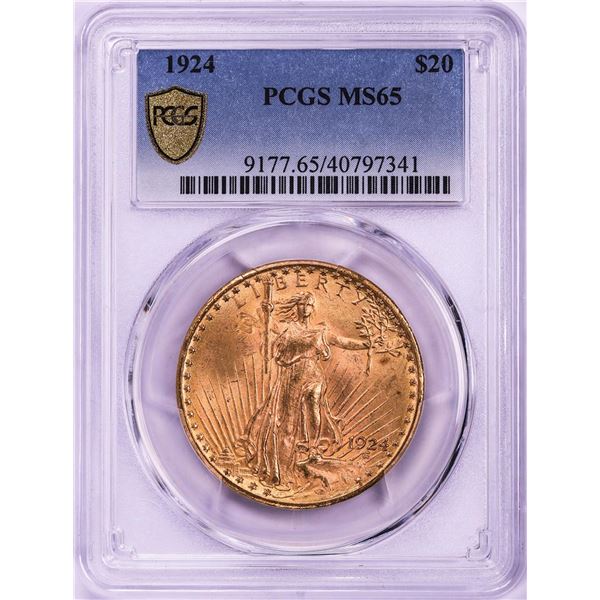 1924 $20 St. Gaudens Double Eagle Gold Coin PCGS MS65